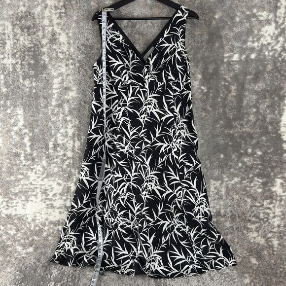 Liz Claiborne Sz 8 Linen Tropical Midi Shift Dress Black White Sleeveless Lined - Picture 2 of 11